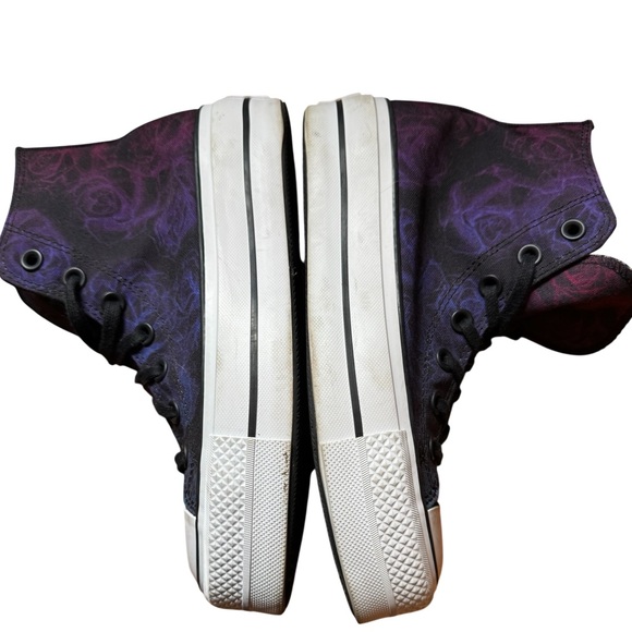 Converse Chuck Taylor All Star Black And Purple Watercolor Roses HiLift Sneakers - Picture 9 of 11